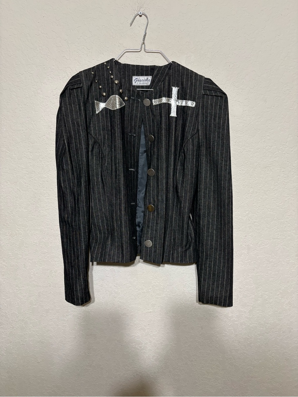 Western Black Pinstripe Embellished Blazer San Antonio